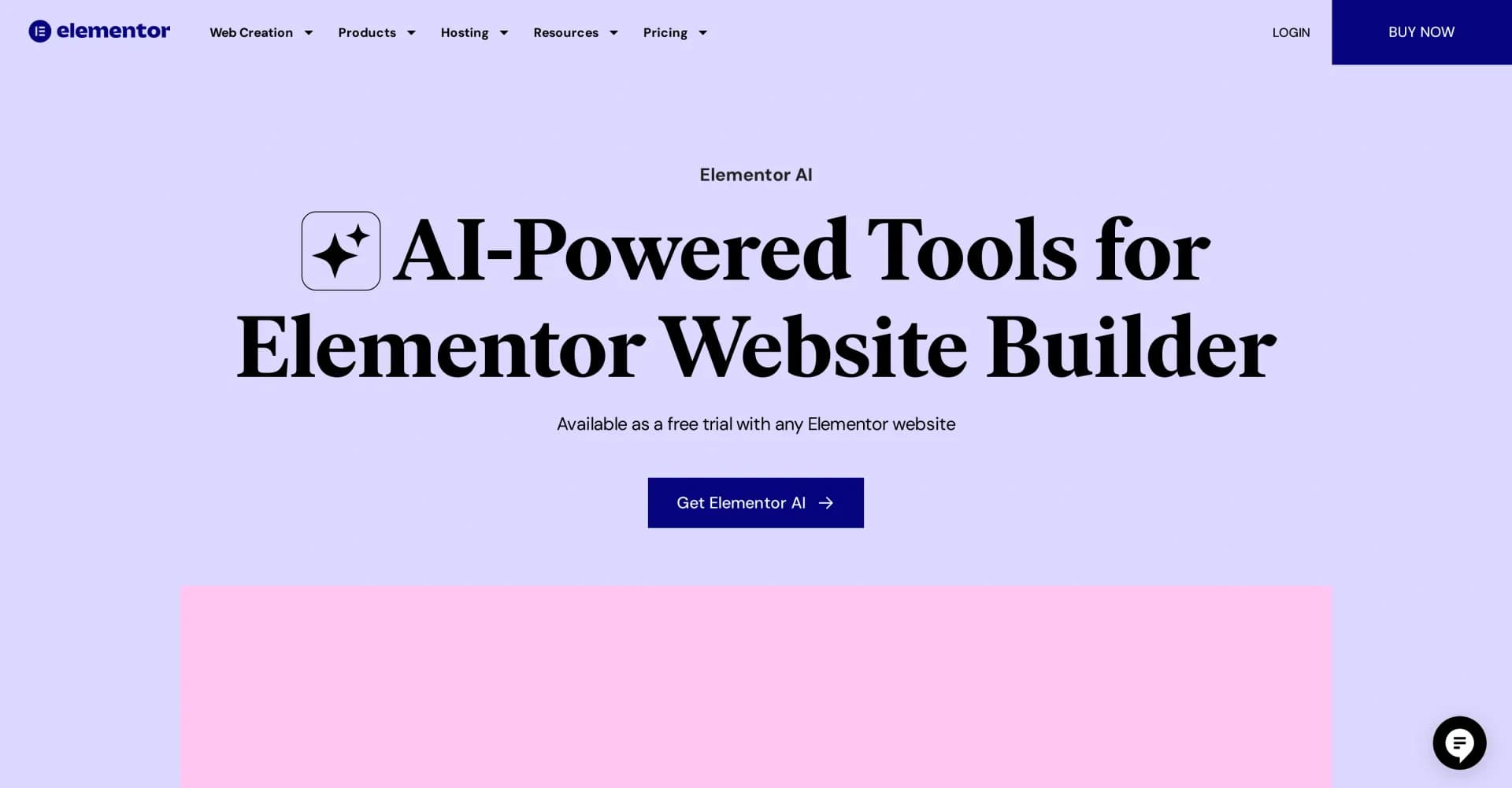 Elementor AI homepage screenshot — Build professional WordPress sites in minutes with AI.