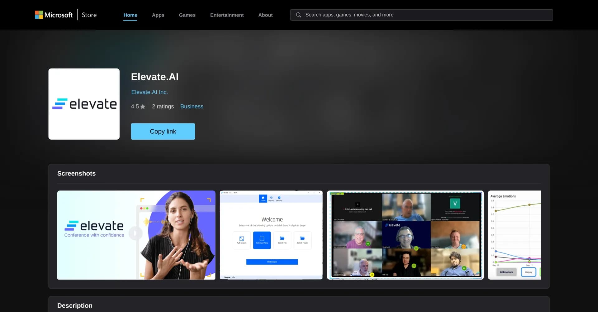 Elevate.AI homepage screenshot — Bring emotional AI to your video meetings