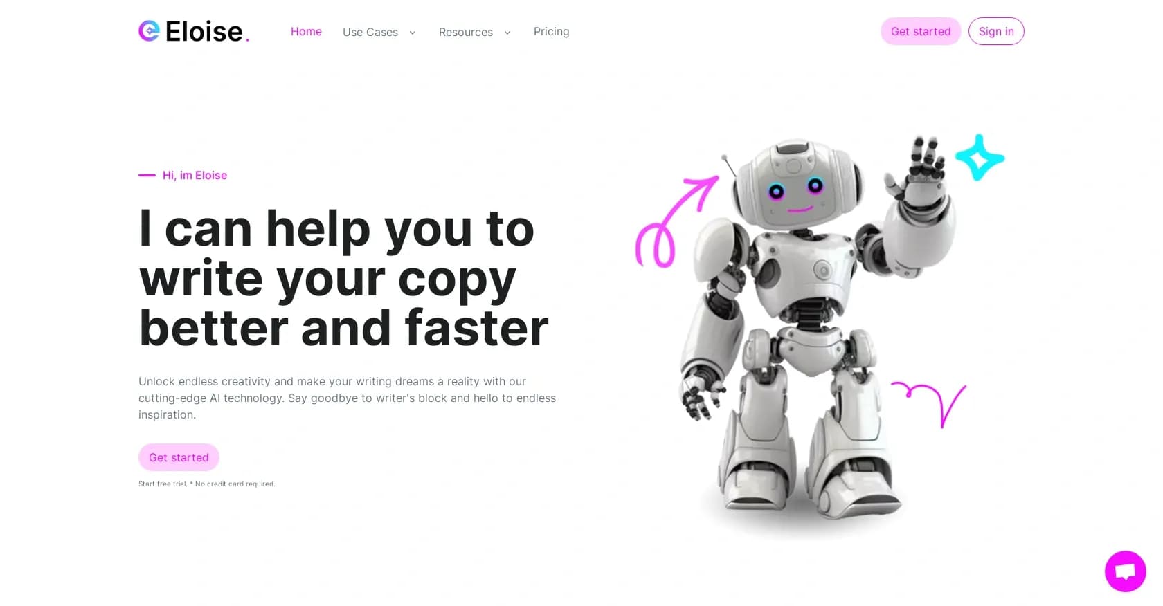 Eloise homepage screenshot — Supercharge your writing with AI-powered efficiency.