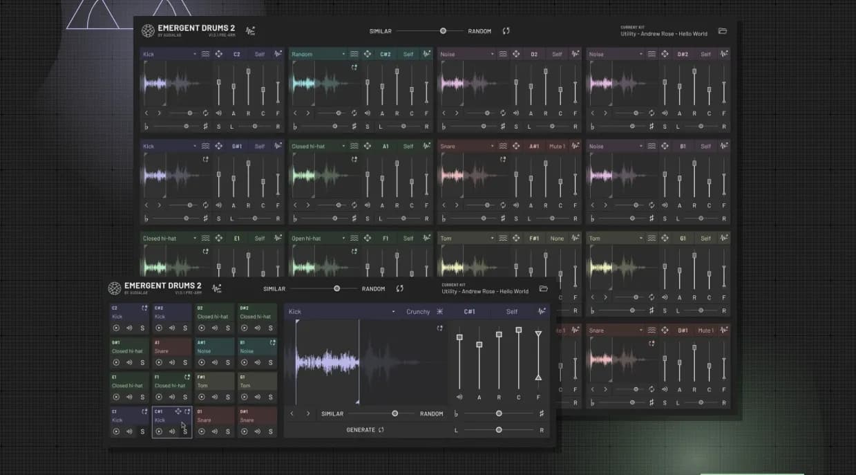 Emergent Drums homepage screenshot — Generate infinite AI drum samples, royalty-free.