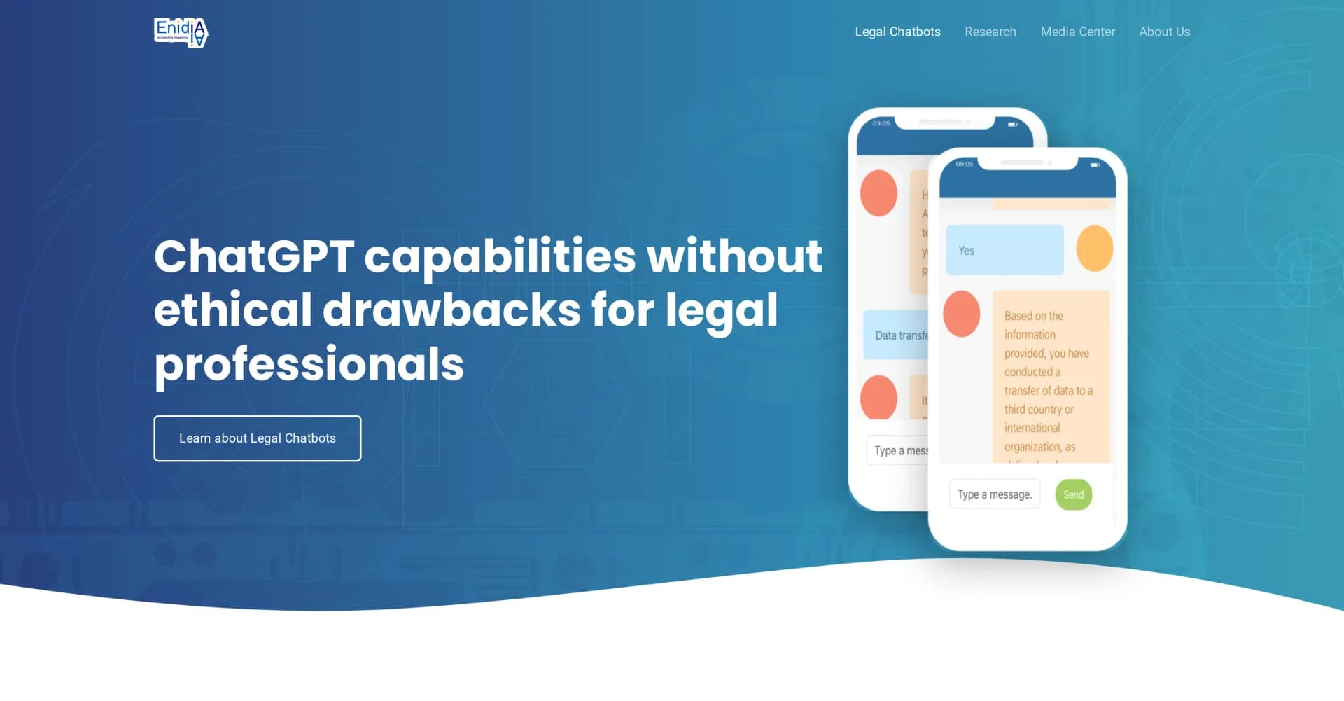 Enidia AI SARL-S homepage screenshot — ChatGPT for lawyers, minus ethical concerns