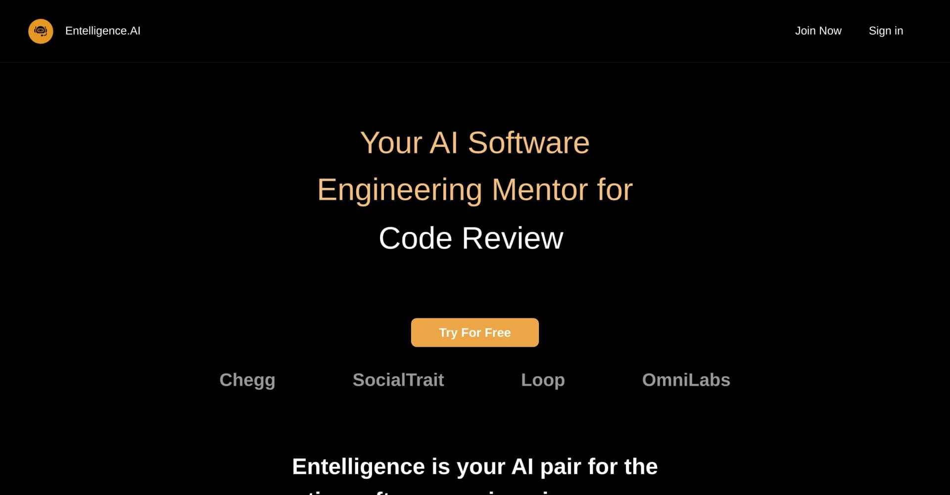 Entelligence homepage screenshot — AI mentor for your entire software engineering process
