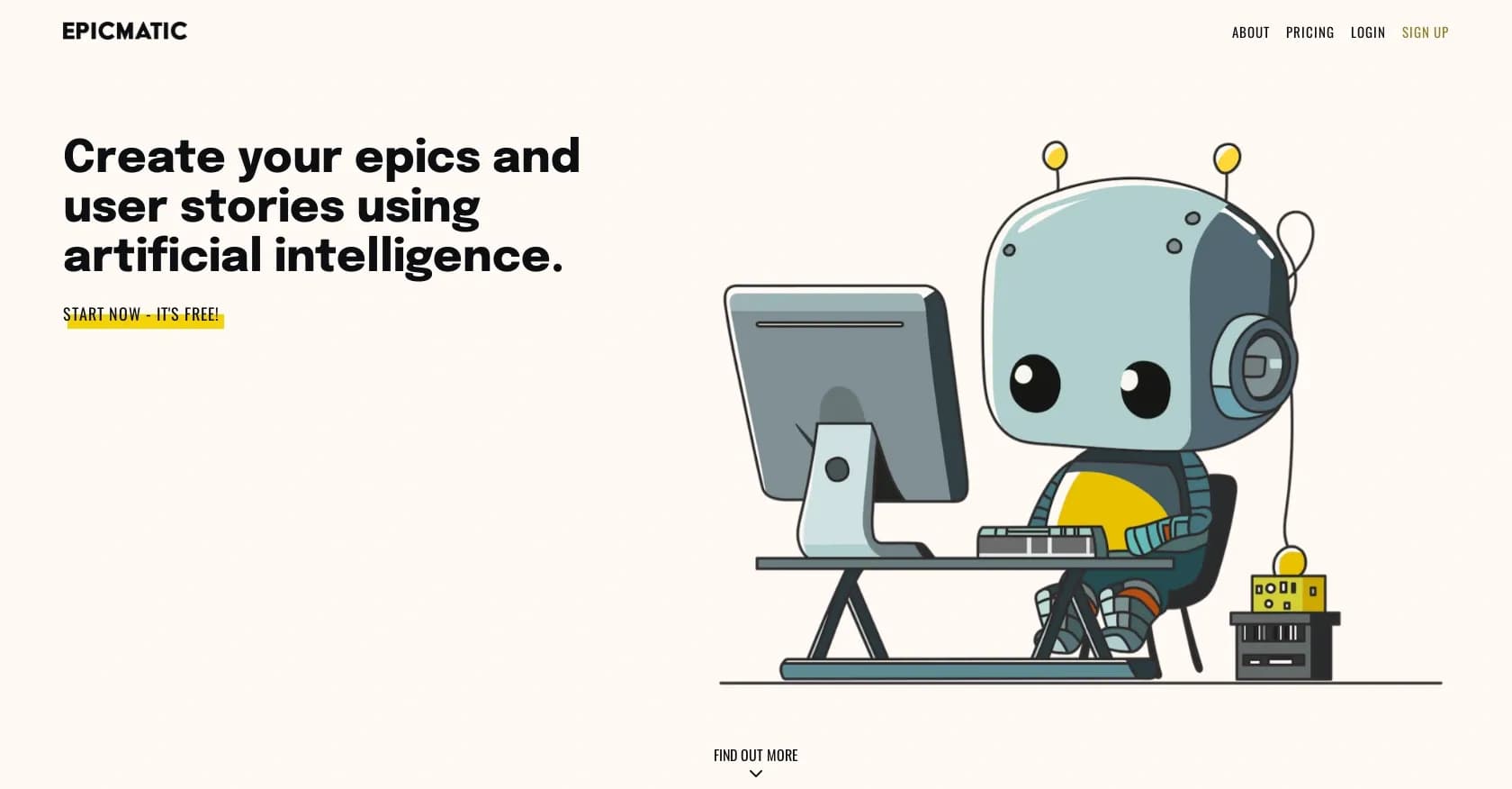 Epicmatic homepage screenshot — AI-powered epics and user stories for agile teams.