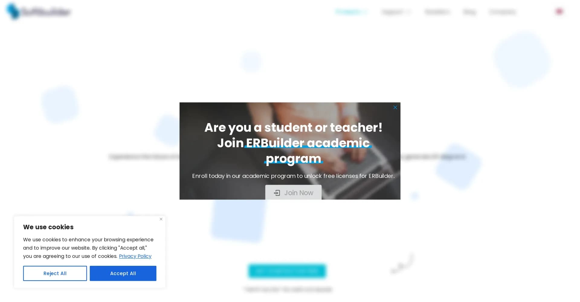 ERBuilder homepage screenshot — Generate ER diagrams effortlessly with AI.