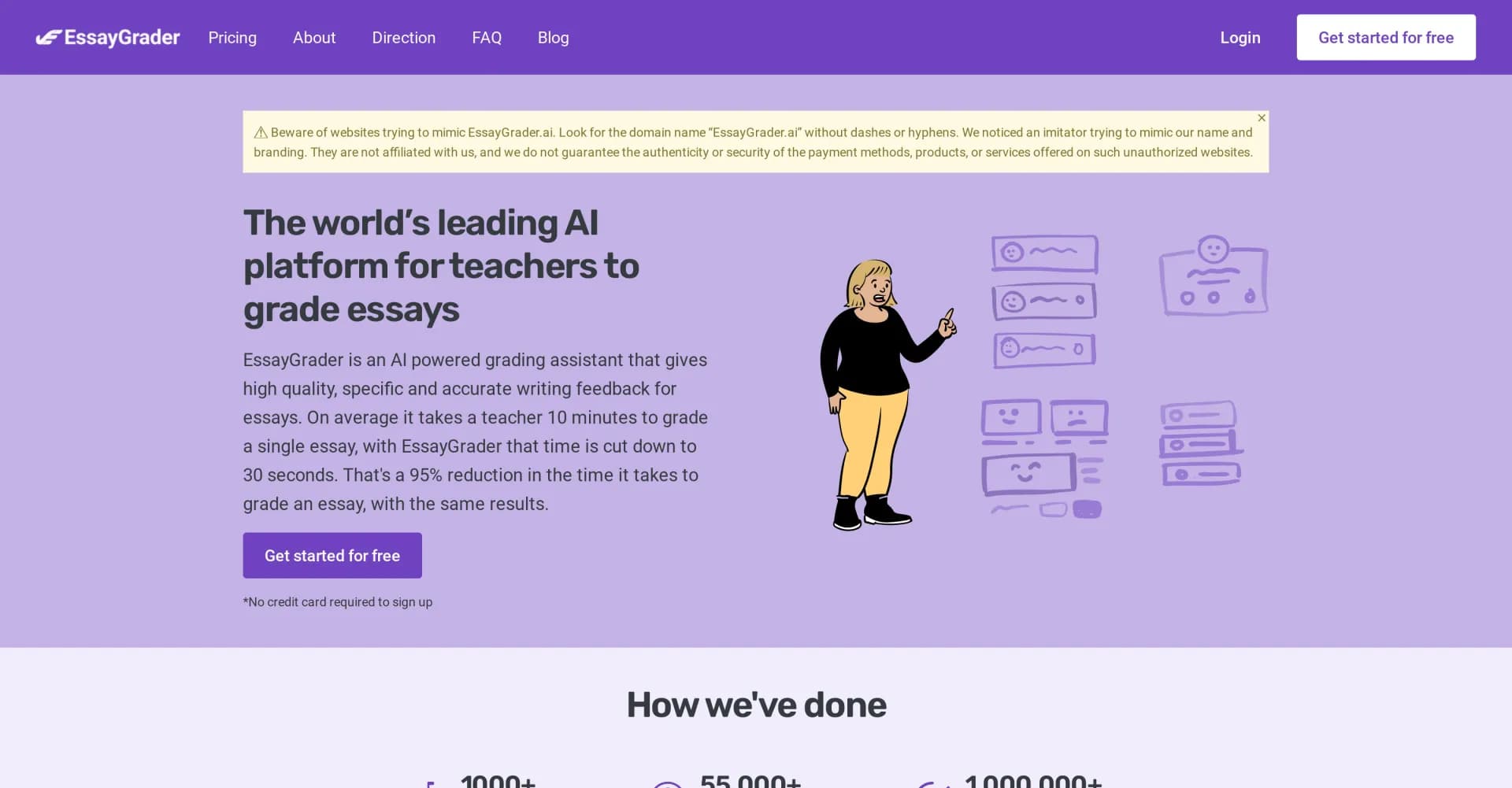 EssayGraderv2.0 homepage screenshot — Leverage AI to expedite essay grading.