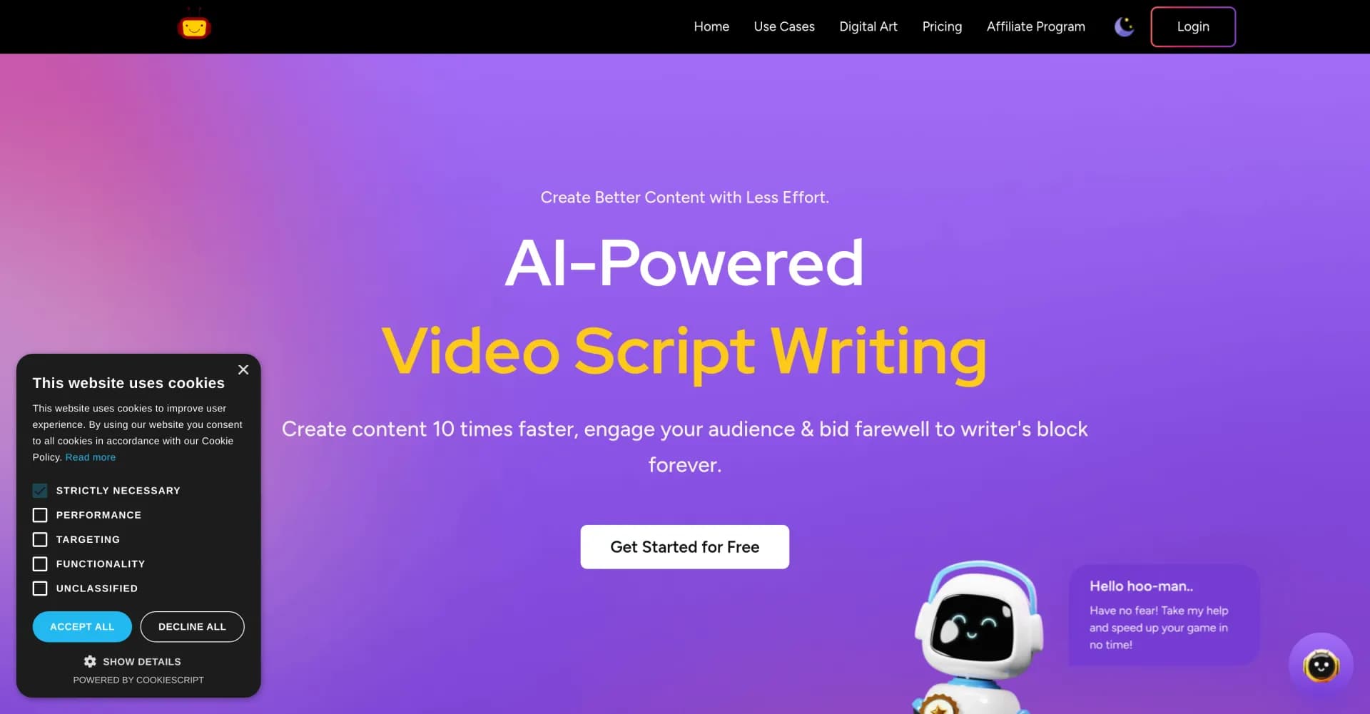 Everneed AI homepage screenshot — AI-powered content creation for marketers and entrepreneurs.