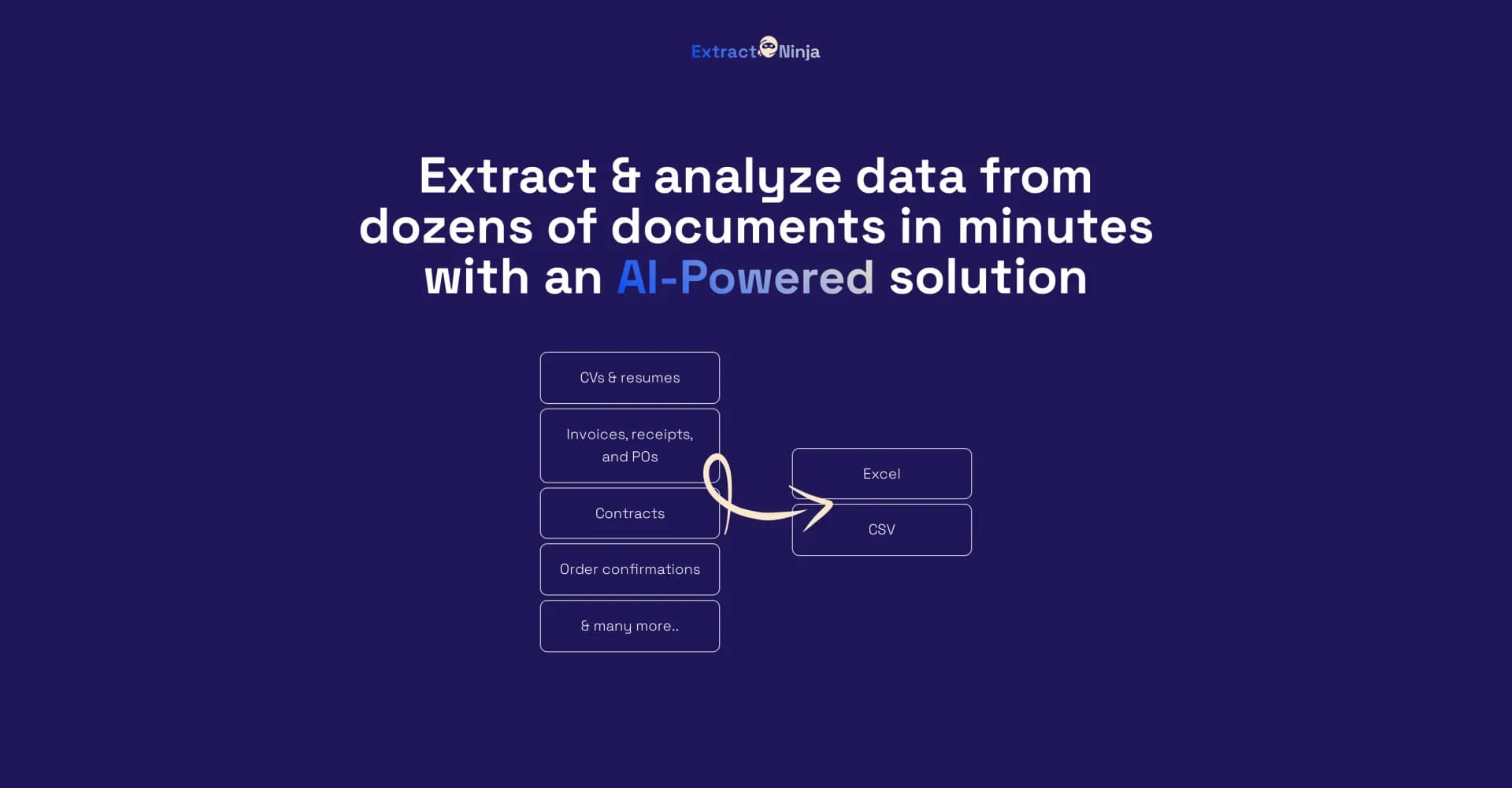 ExtractNinja homepage screenshot — Instantly extract key data from any document