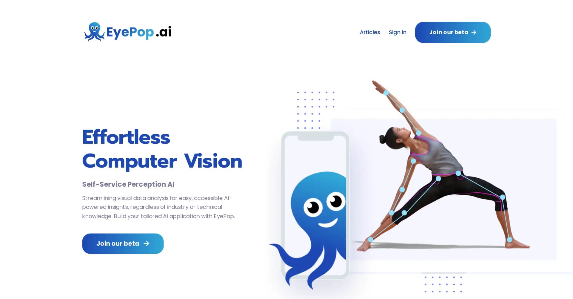 EyePop homepage screenshot — Effortless computer vision for everyone.