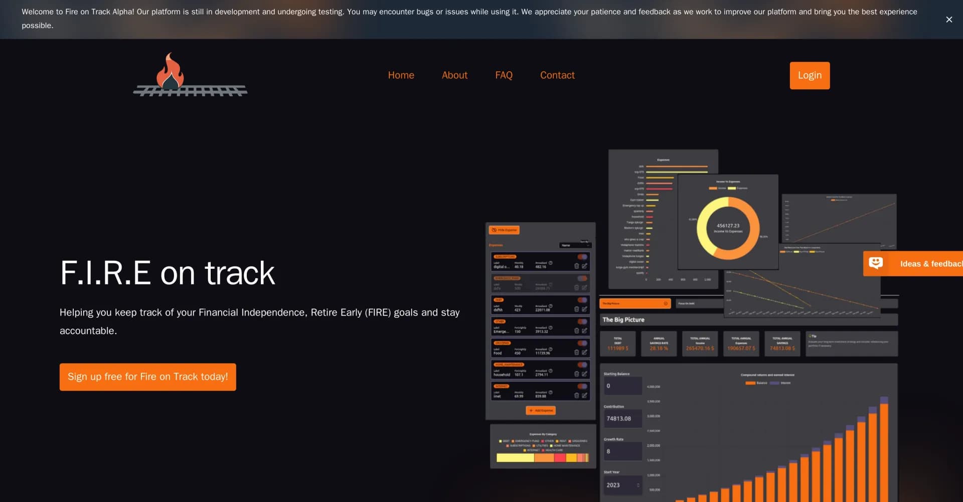 F.I.R.E On Track homepage screenshot — Your AI mate for financial independence goals.