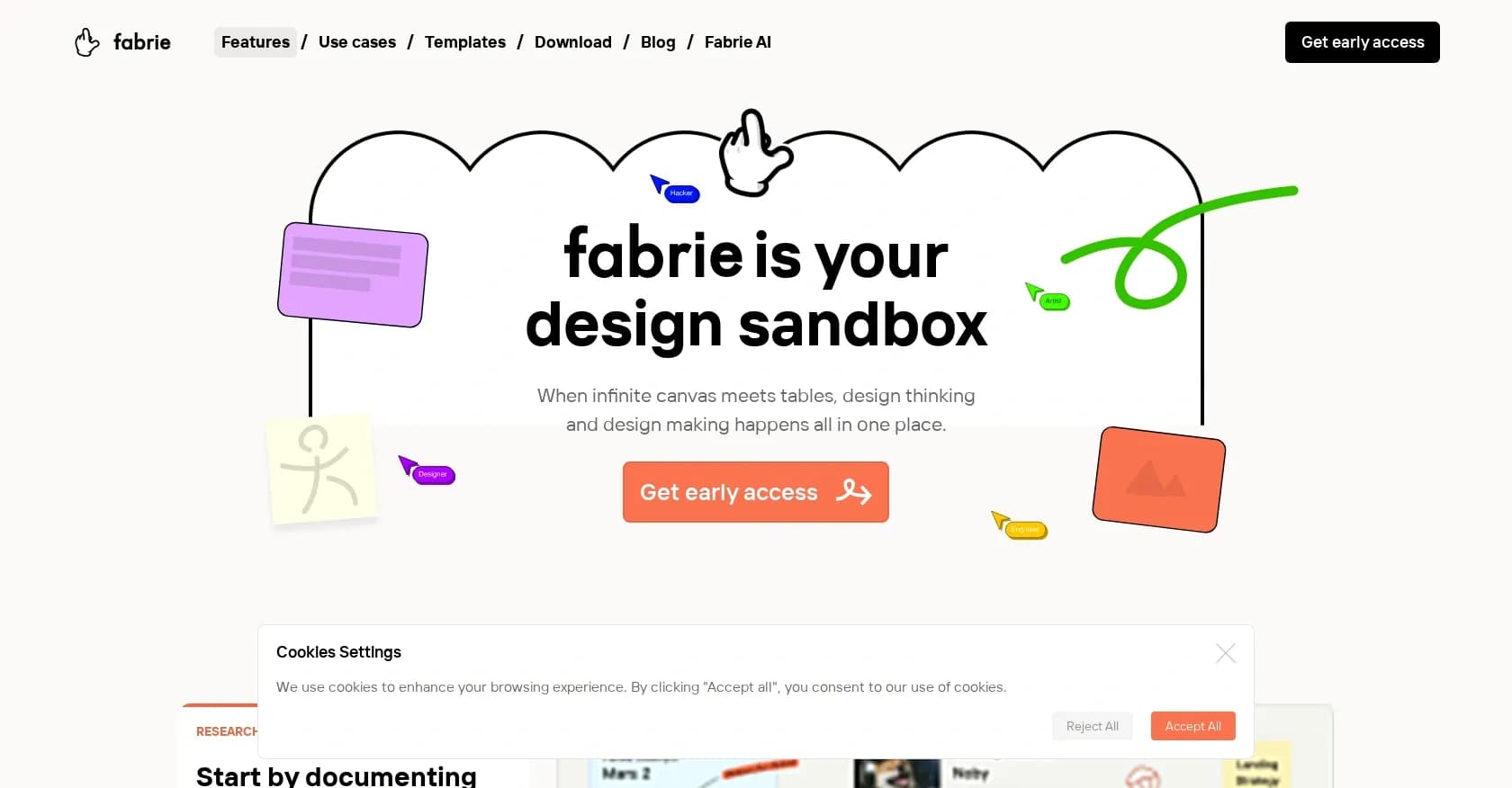 Fabrie AI homepage screenshot — Your design sandbox for infinite creativity
