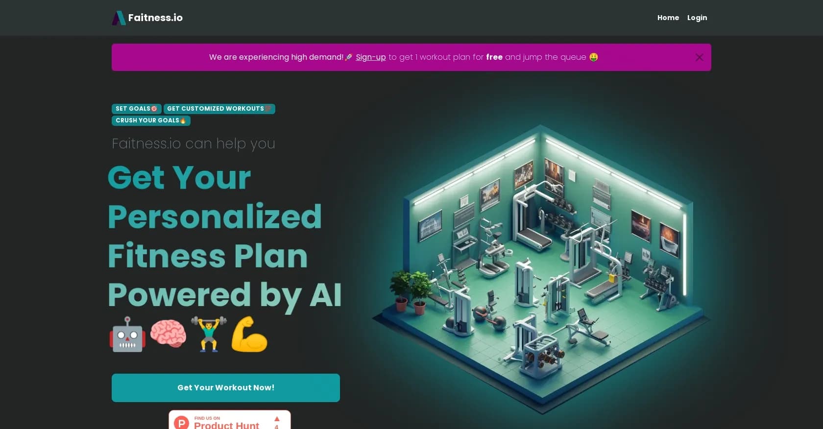 Faitness homepage screenshot — AI-powered personalized fitness plans