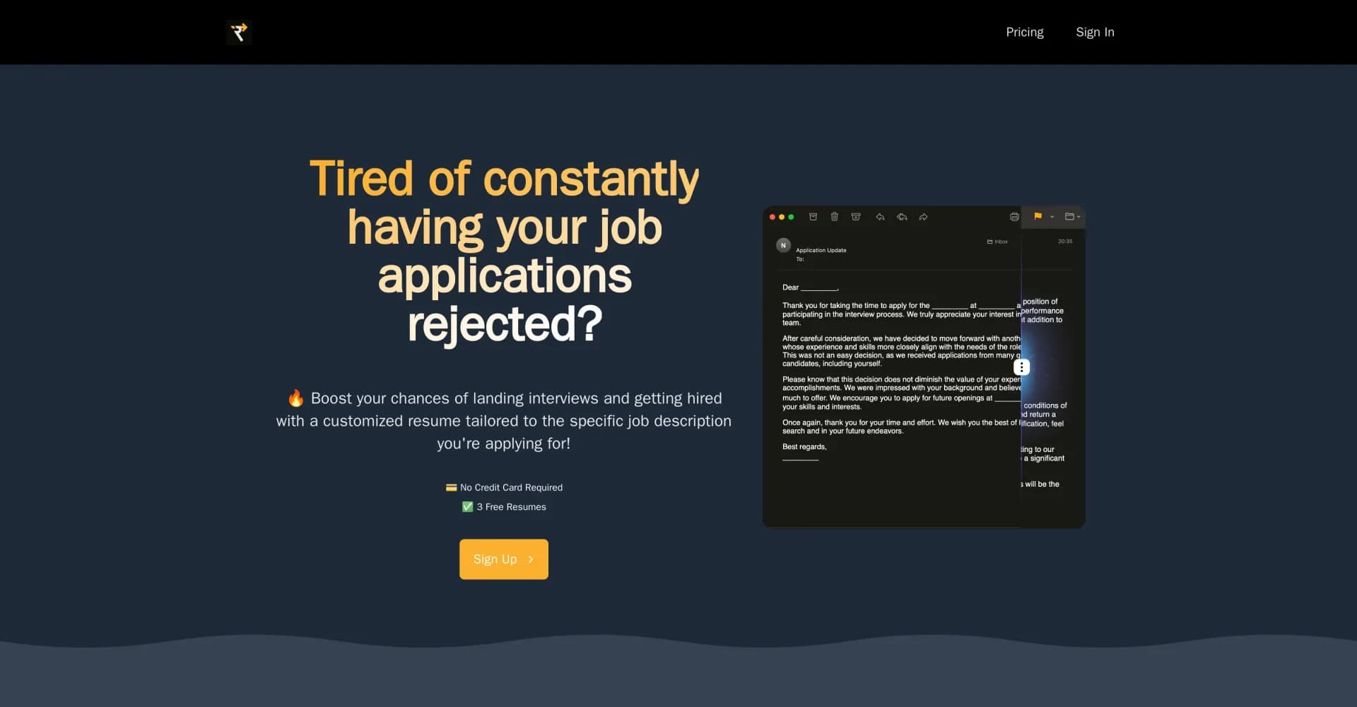 Fast Resume AI homepage screenshot — Customize resumes to land more interviews