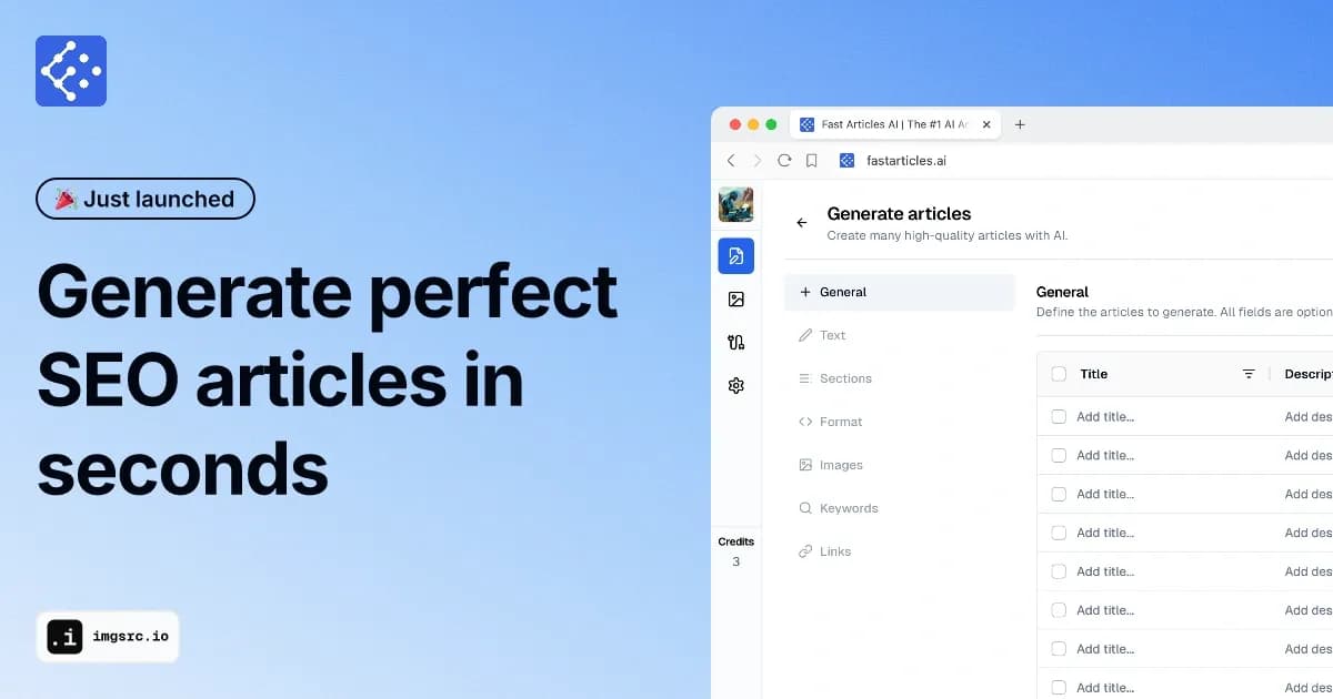 Fast Articles AI homepage screenshot — Generate perfect SEO articles and blog posts in seconds