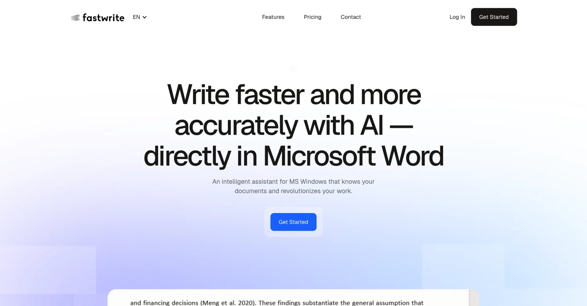 fastwrite homepage screenshot — Write faster and more accurately with AI — directly in Micro