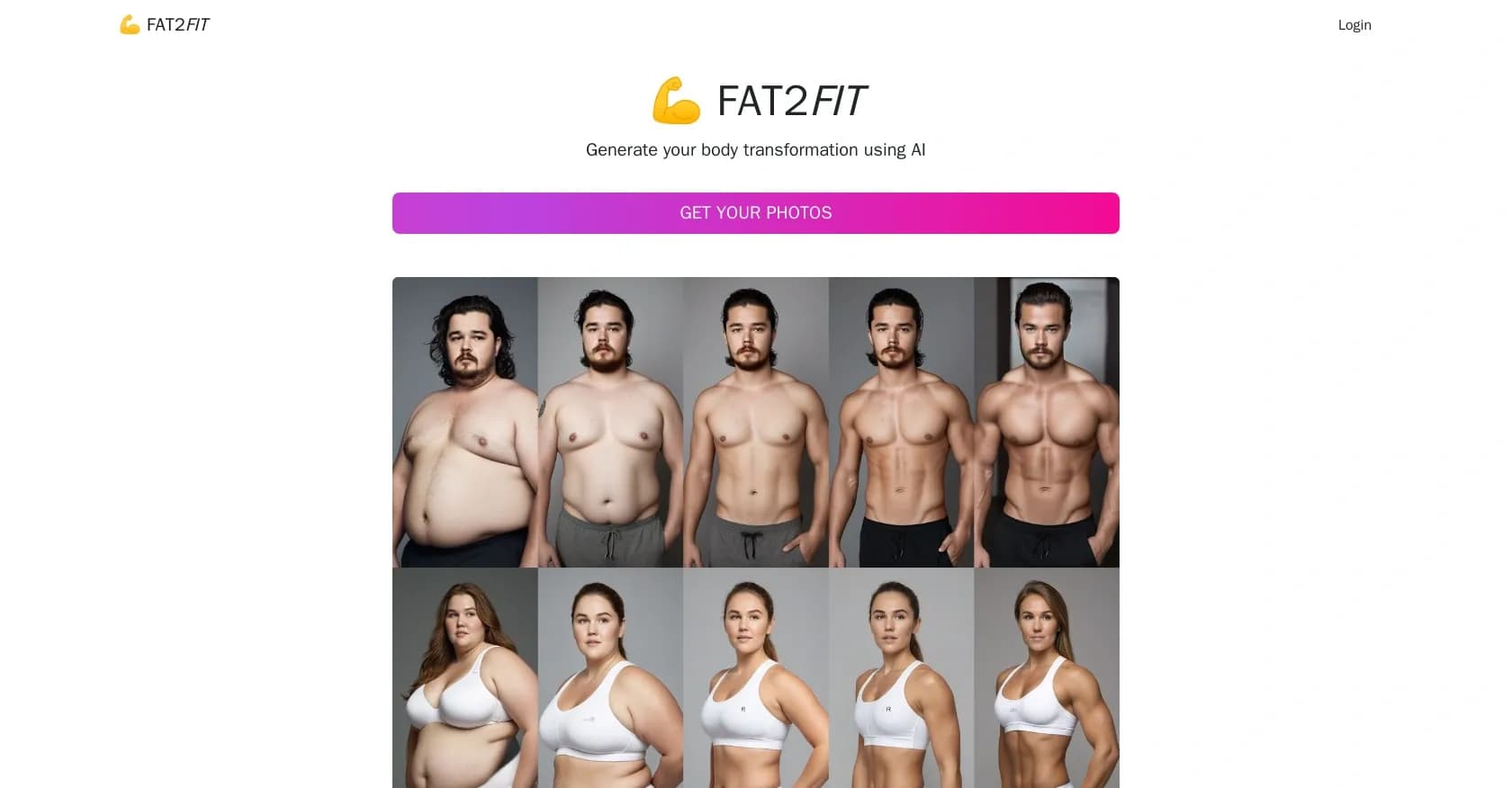 FAT2FIT homepage screenshot — Visualize your body transformation with AI
