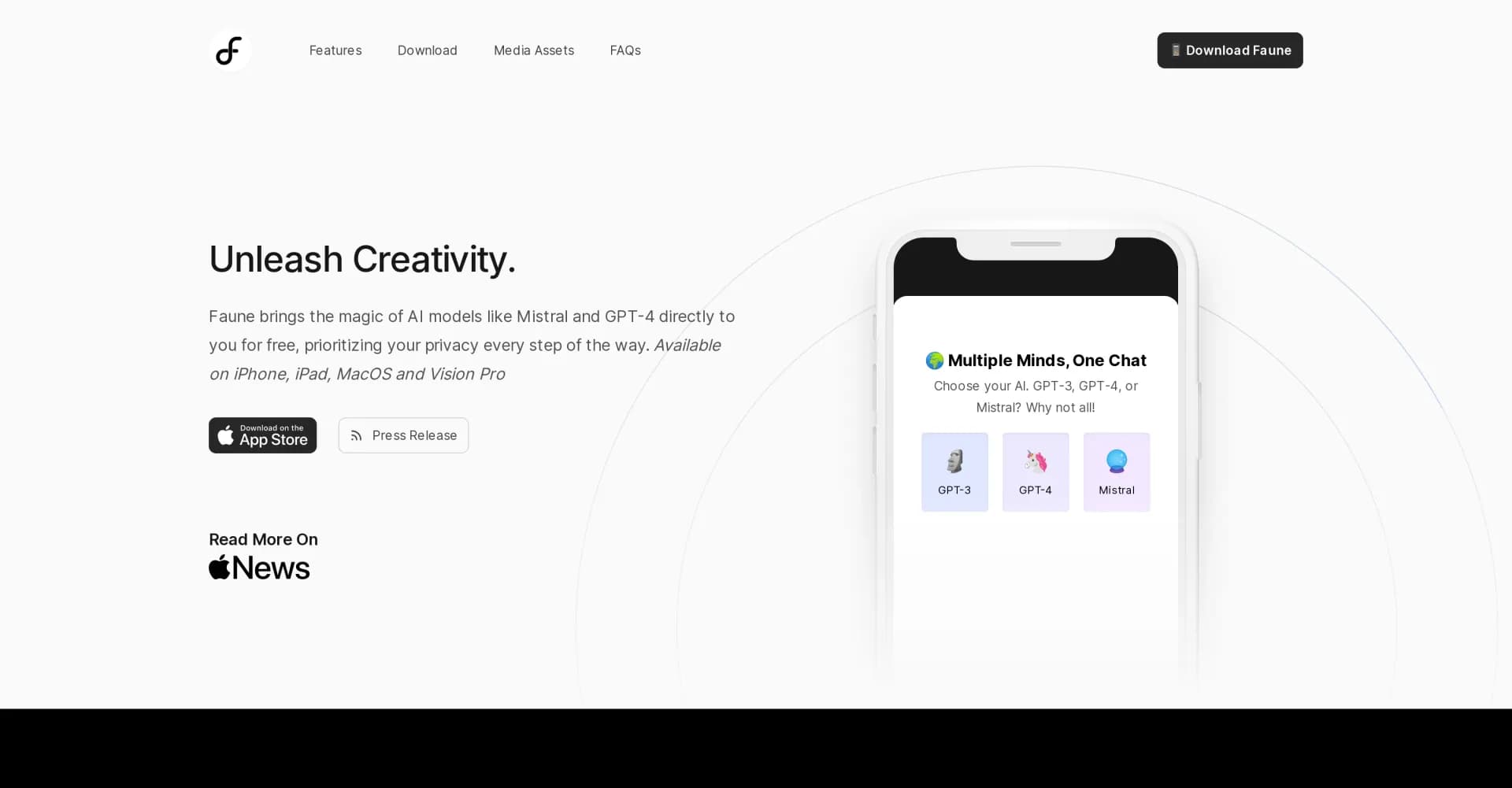 Faune homepage screenshot — Chat with AI models prioritizing privacy