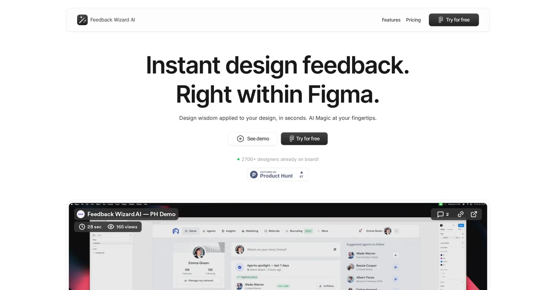 Feedback Wizard homepage screenshot — Instant design feedback, right within Figma.