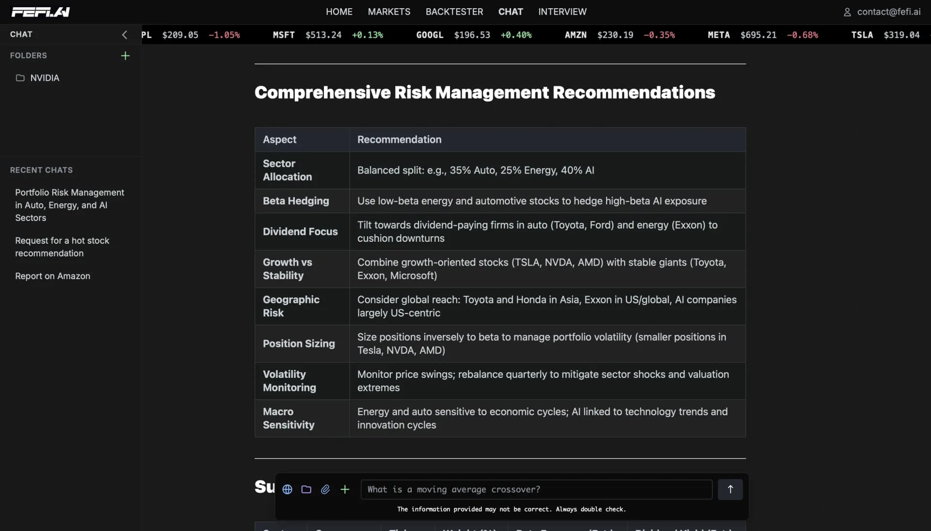 Fefi homepage screenshot — Your AI powered financial dashboard