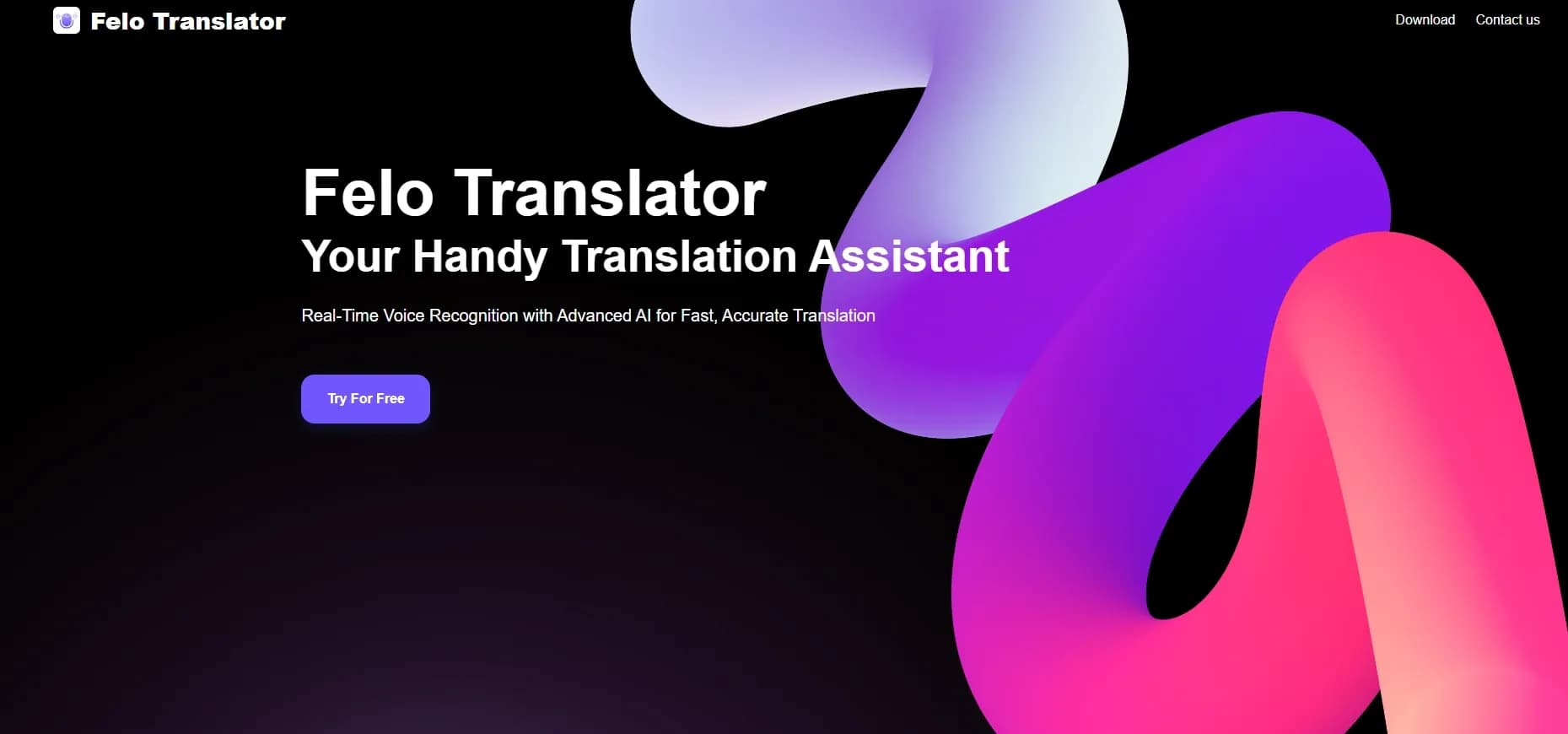 Felo Translator homepage screenshot — Real-time AI translation for global communication