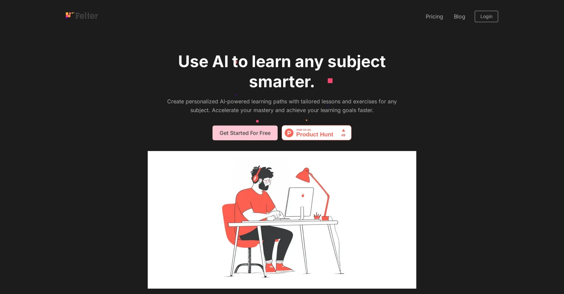 Felter AI homepage screenshot — Create AI-powered learning paths for any subject.