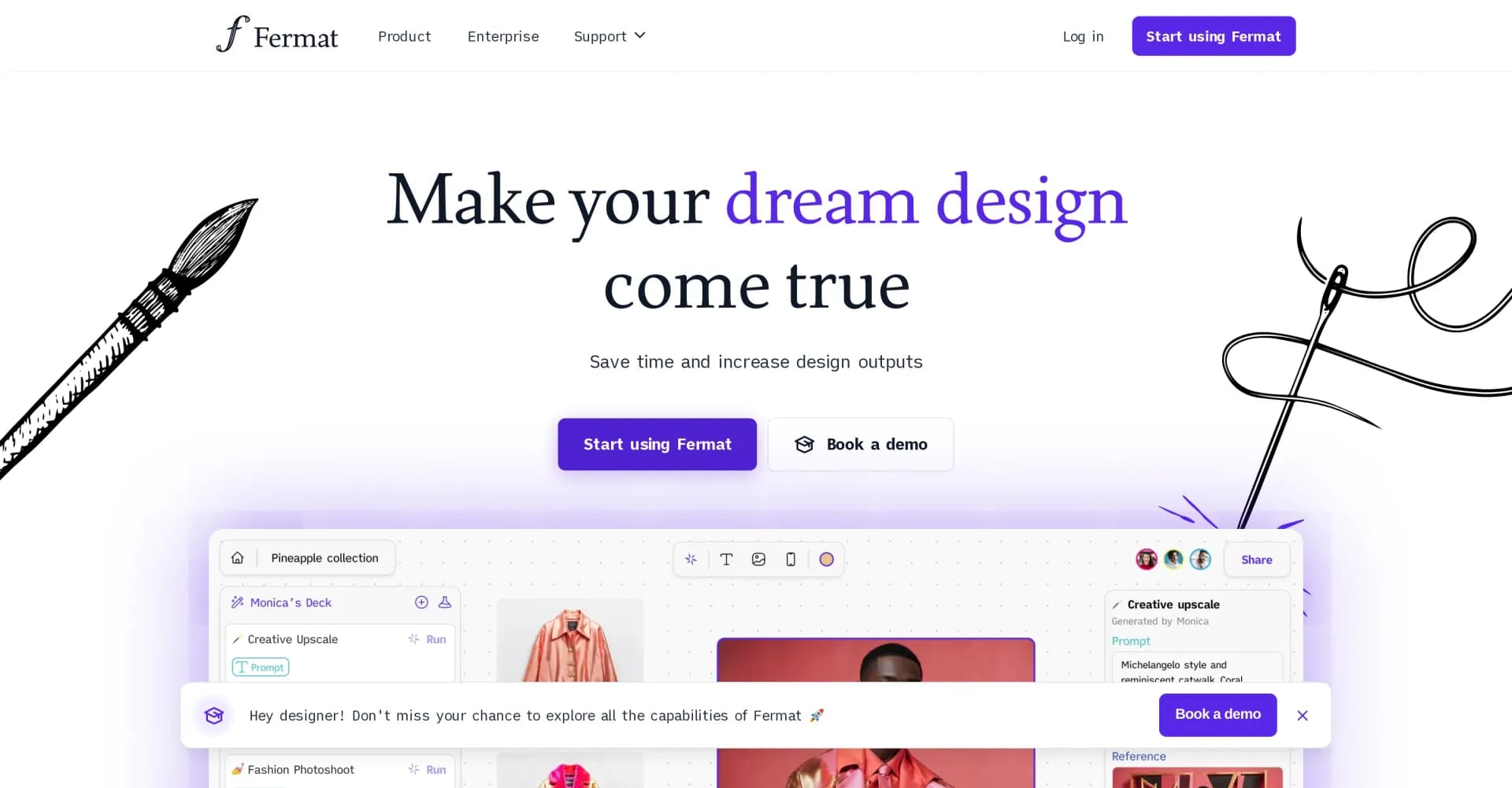 Fermat homepage screenshot — Unleash creativity with AI on a collaborative canvas.