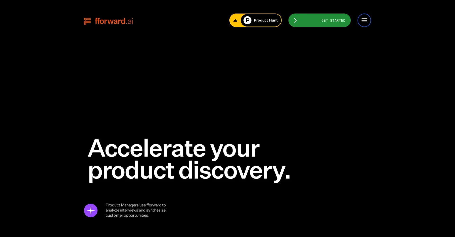 Fforward homepage screenshot — AI-powered customer insights for Product Managers.