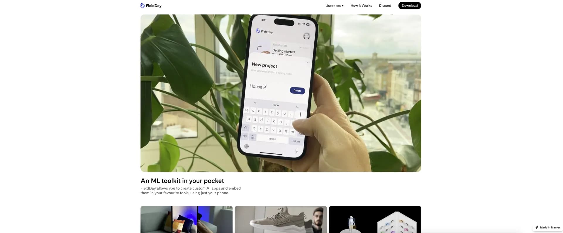 FieldDay homepage screenshot — Create custom vision AI apps with your phone