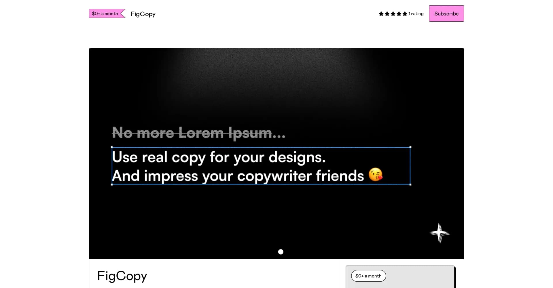 FigCopy homepage screenshot — Transform dummy text into real, engaging copy.