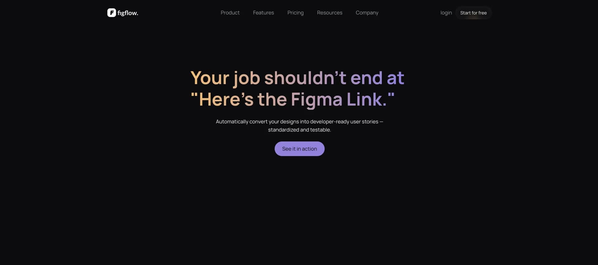Figflow homepage screenshot — Translate designs into user stories automatically.