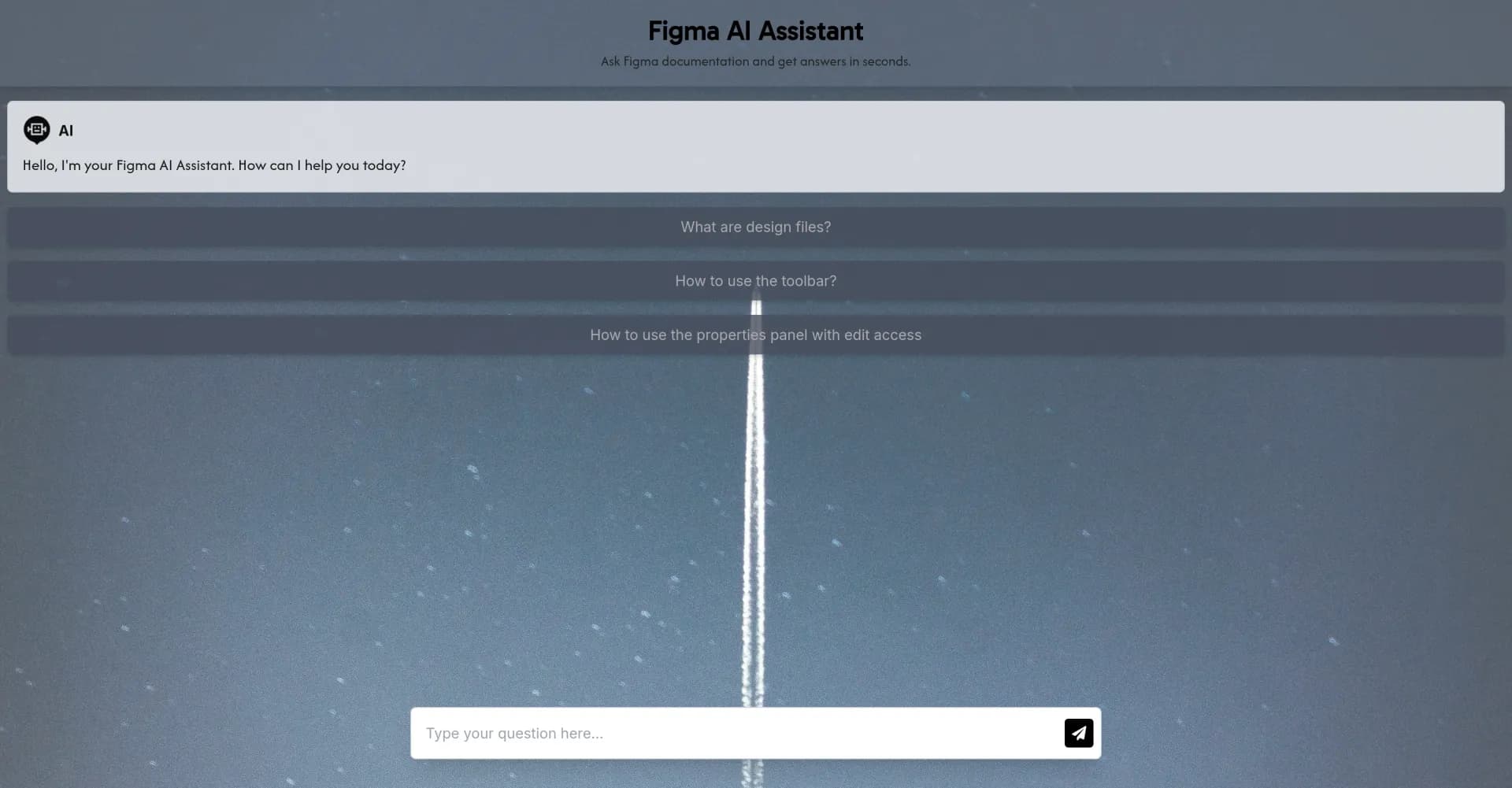 Figma AI Assistant homepage screenshot — Ask Figma docs, get instant answers.
