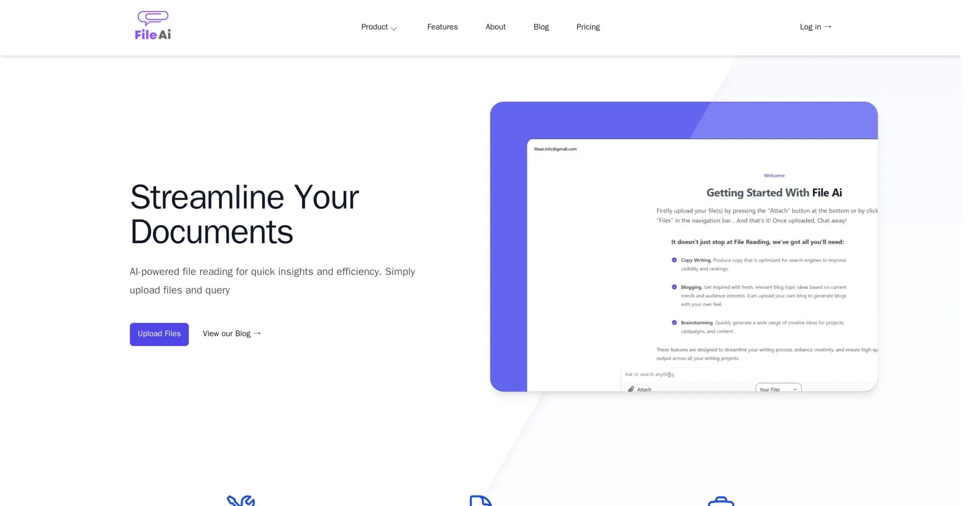 FileAI homepage screenshot — Automate document analysis and data extraction