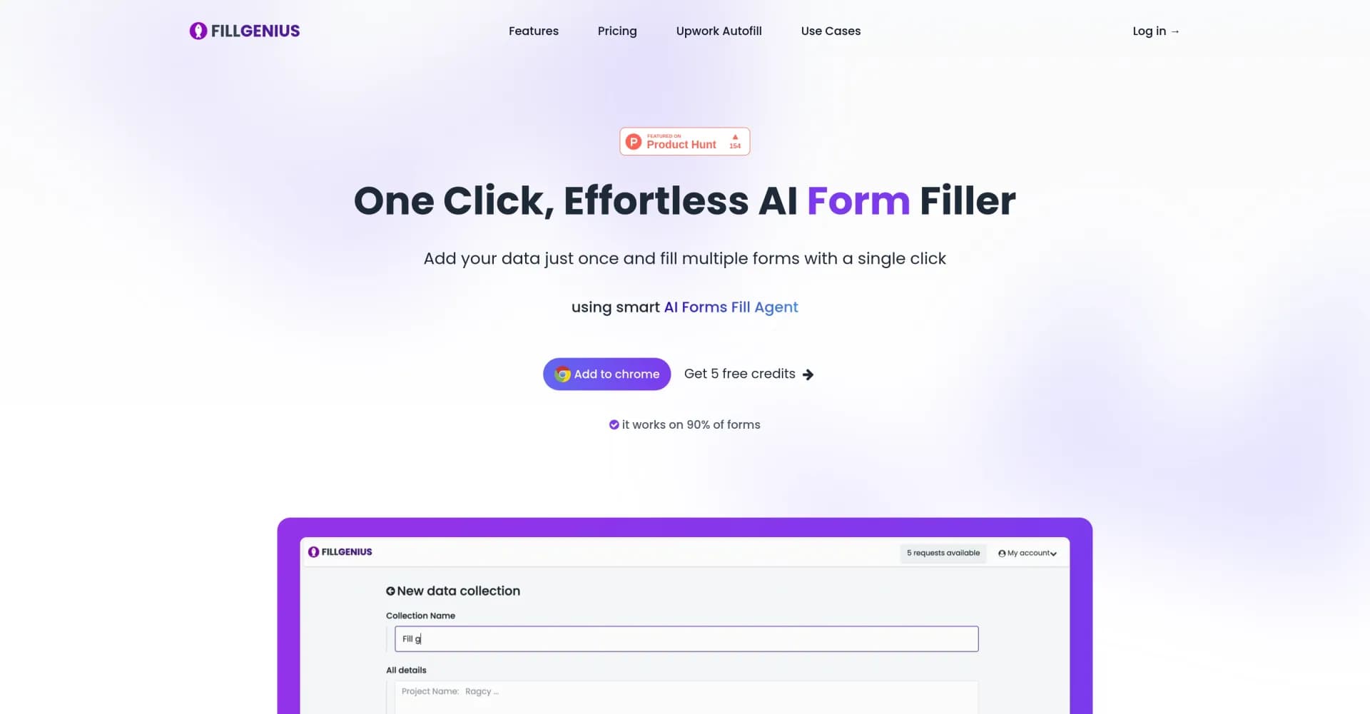 Fill Genius homepage screenshot — Auto-fill forms with AI in one click.