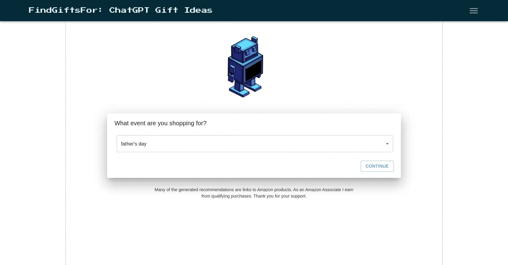 Findgiftsfor homepage screenshot — AI-powered gift recommendations for any occasion