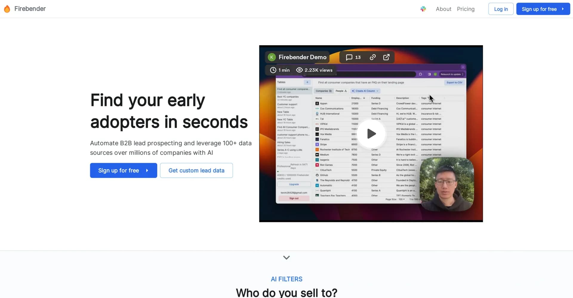 Firebender homepage screenshot — AI-powered content creation for marketers
