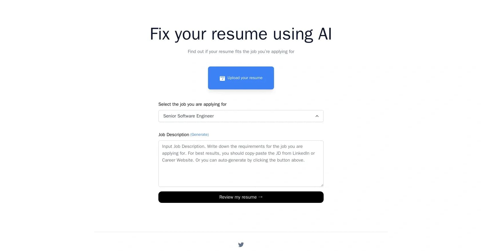 Fix My Resume homepage screenshot — Analysis of resumes for job optimization.