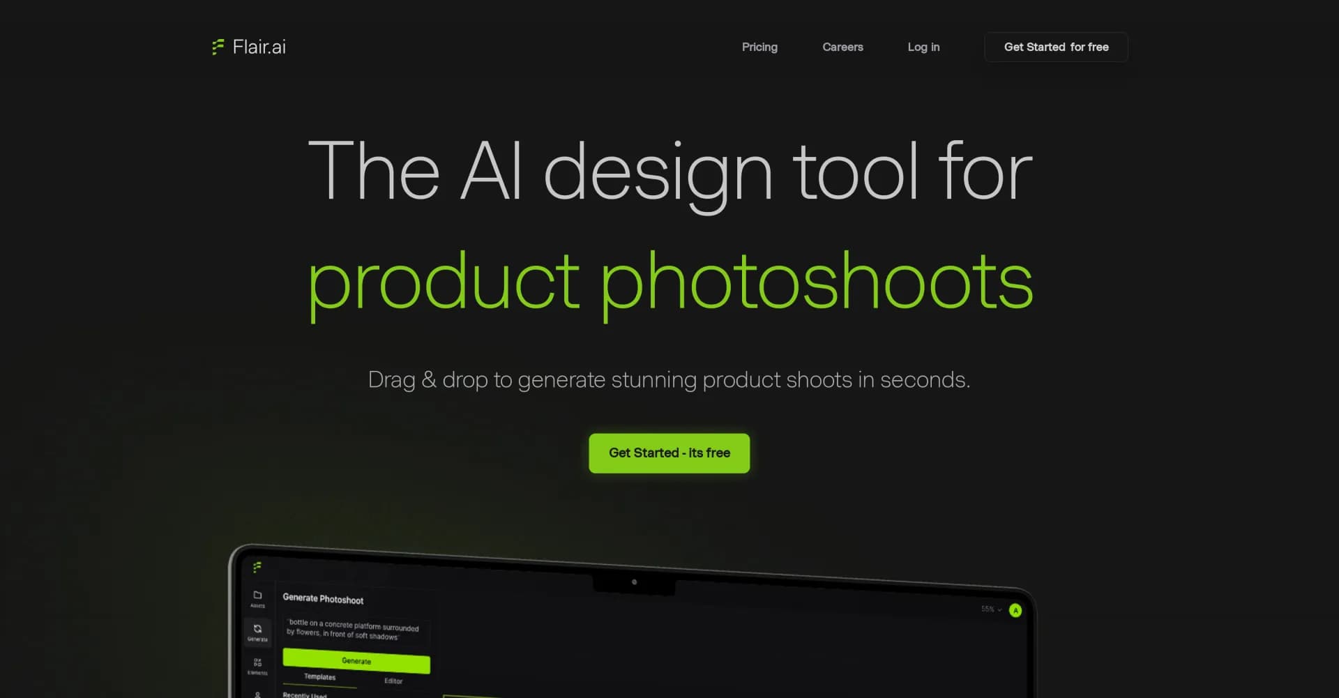 Flair homepage screenshot — AI design tool for branded content