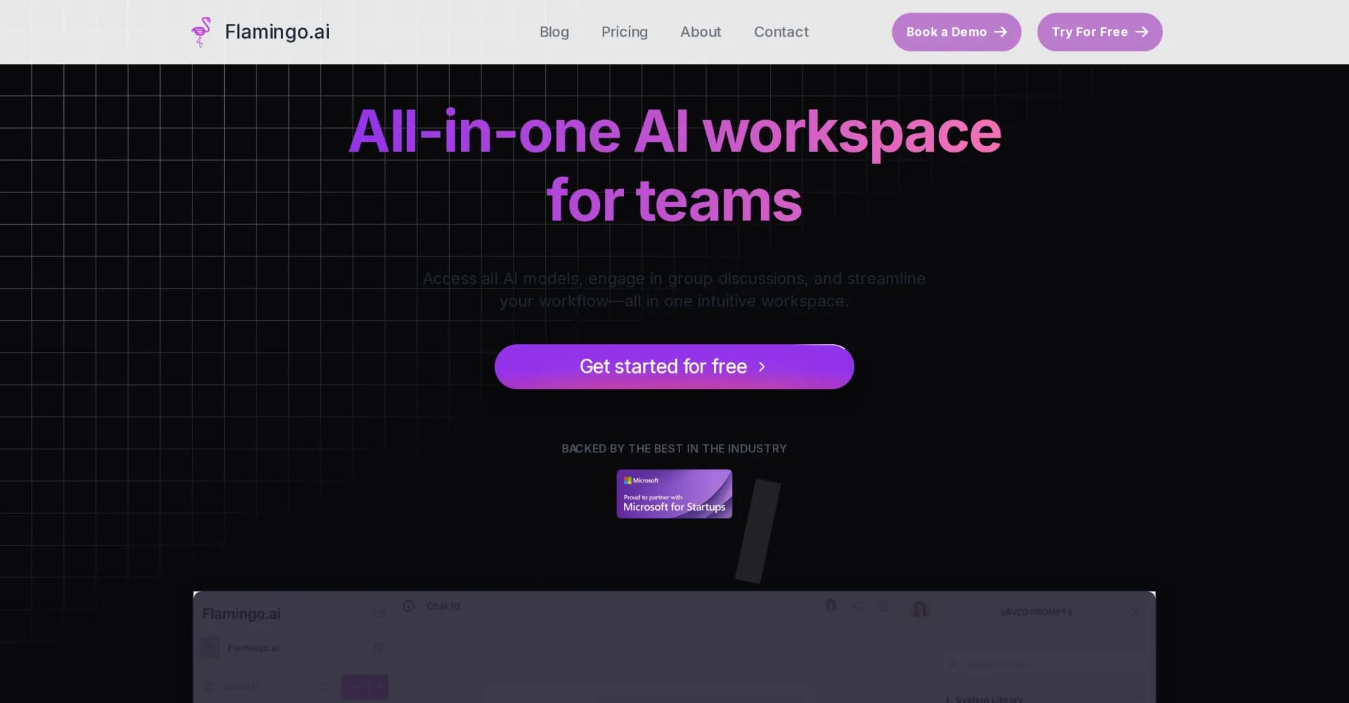 Flamingo.ai homepage screenshot — All-in-one AI workspace for teams