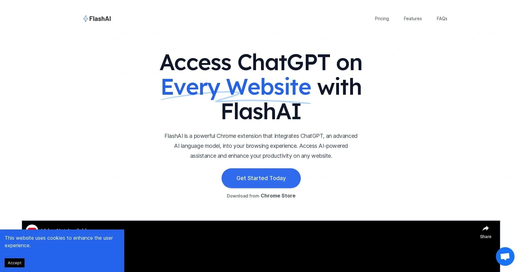 FlashAI homepage screenshot — Access ChatGPT on every website