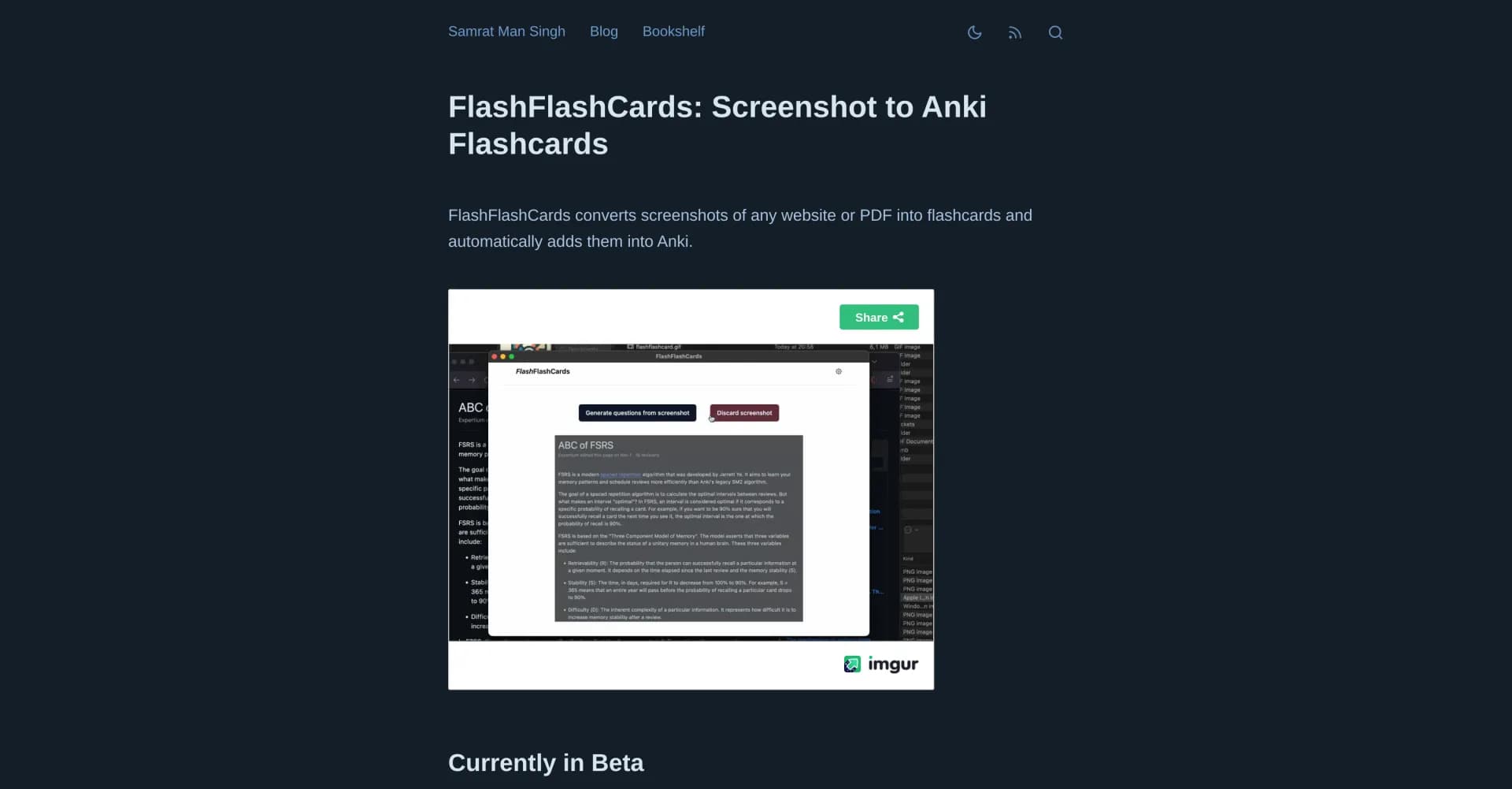 FlashFlashCards homepage screenshot — Turn screenshots into Anki flashcards instantly.