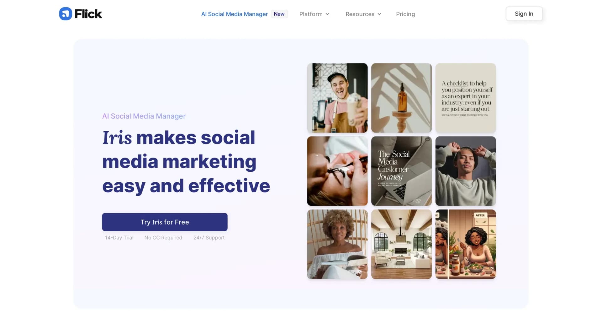 Flick - AI assistant homepage screenshot — Speed up your social workflow with AI.