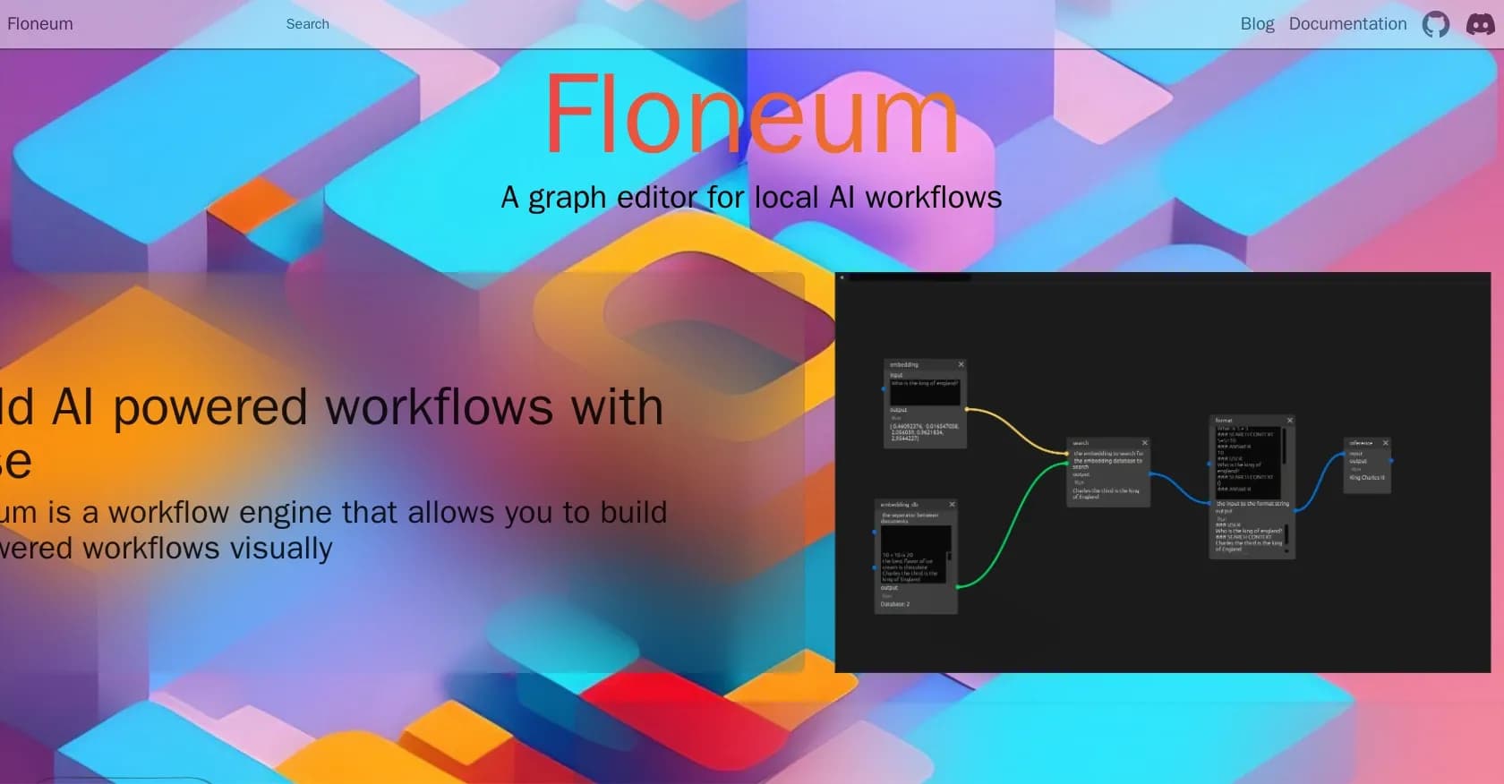 Floneum homepage screenshot — Build AI-powered workflows visually
