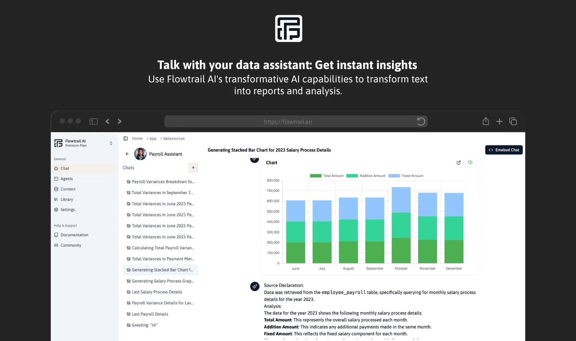 Flowtrail AI homepage screenshot — Conversational AI Data Agent