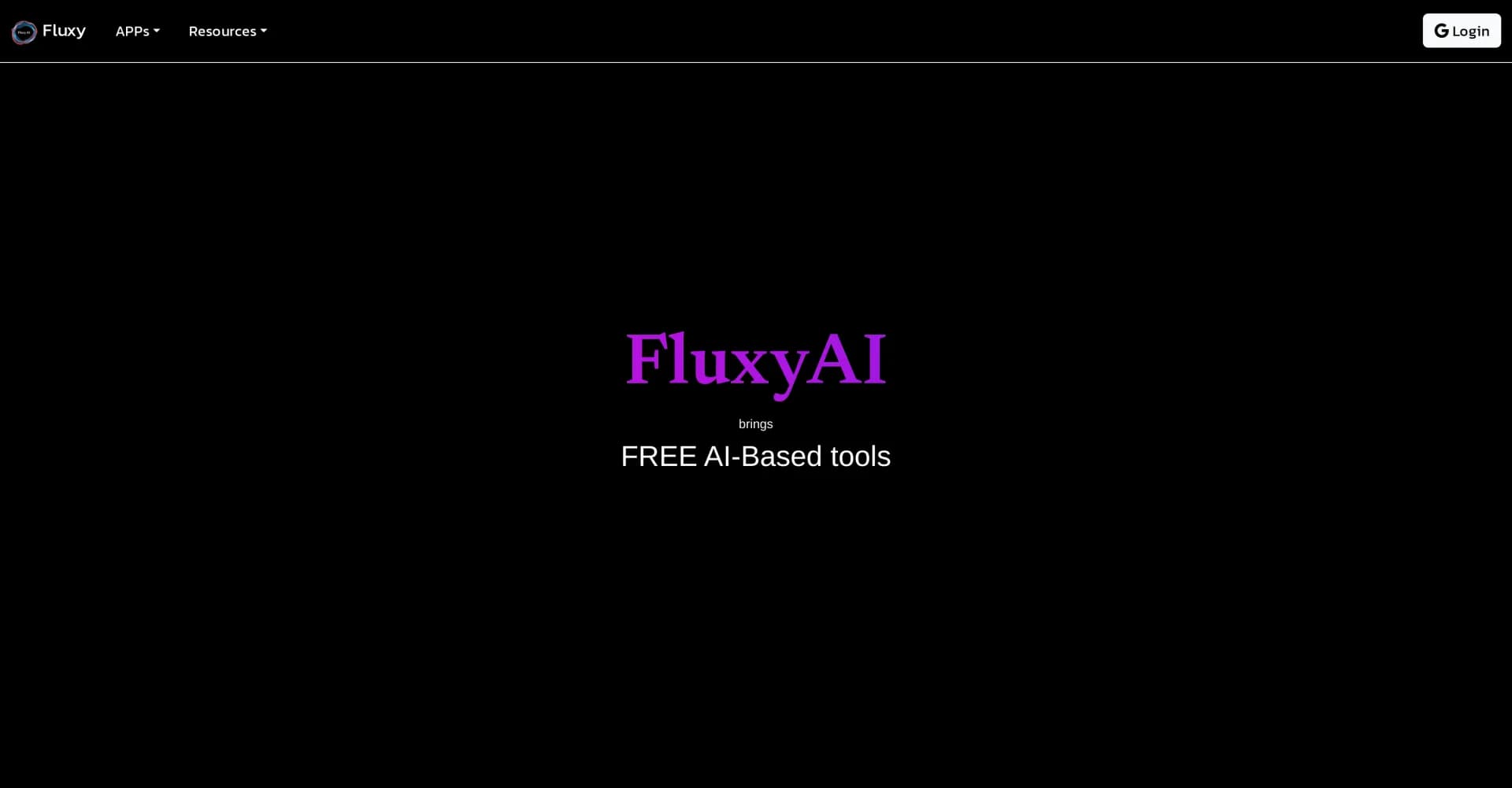 Fluxy homepage screenshot — AI-powered apps for productivity and creativity