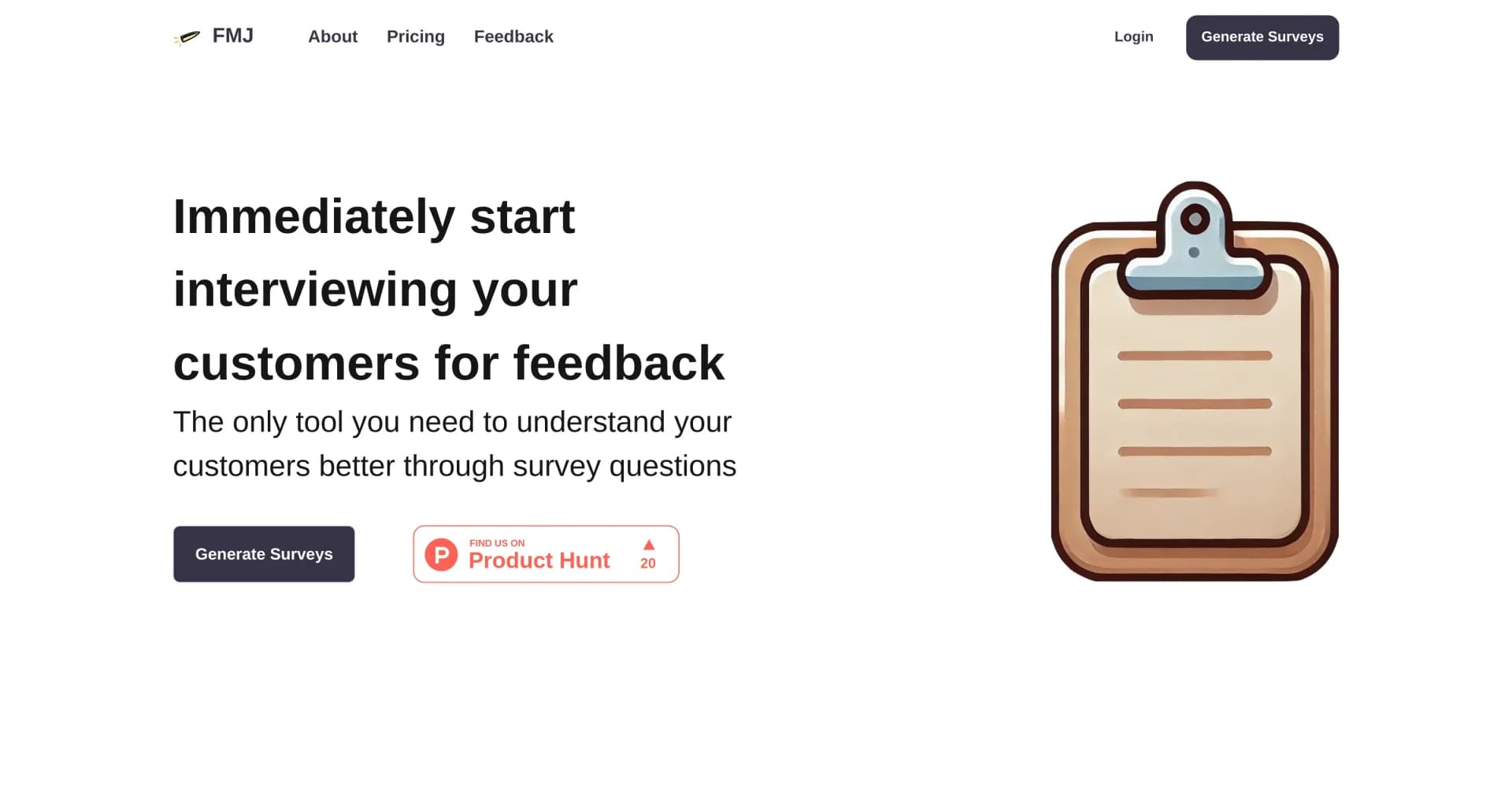FMJ homepage screenshot — Craft captivating user stories with AI