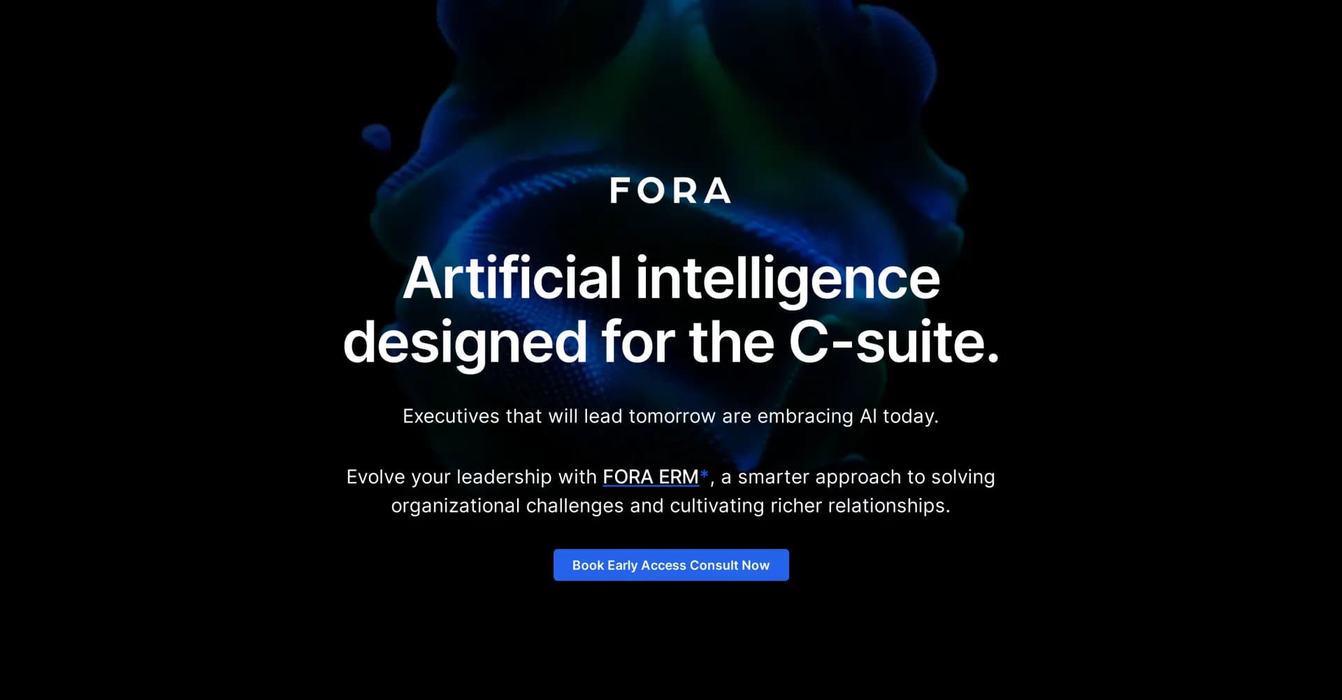 Fora Day homepage screenshot — AI-powered leadership evolution for the C-suite.