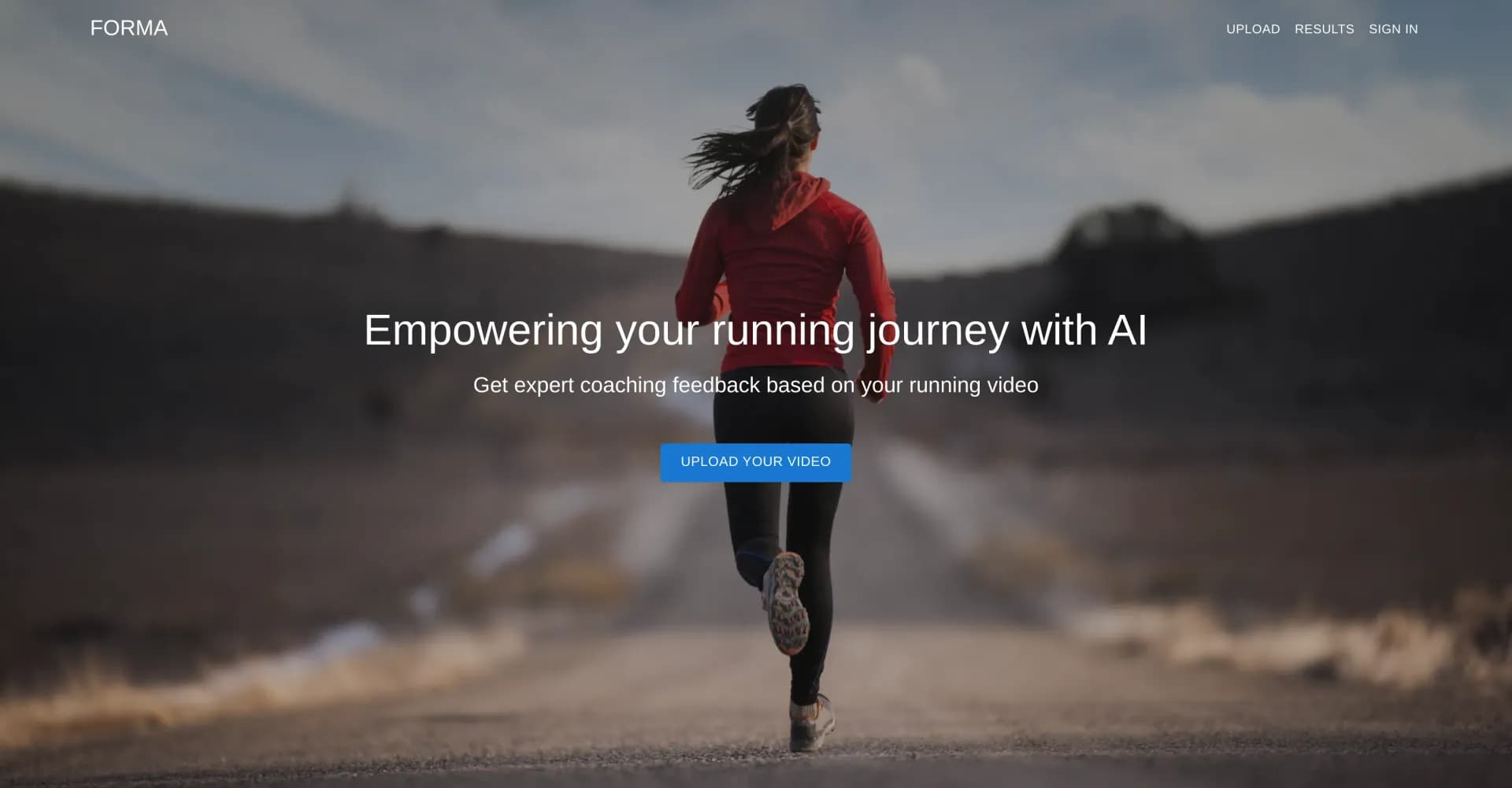 Forma Run homepage screenshot — AI coaching for runners via video analysis.