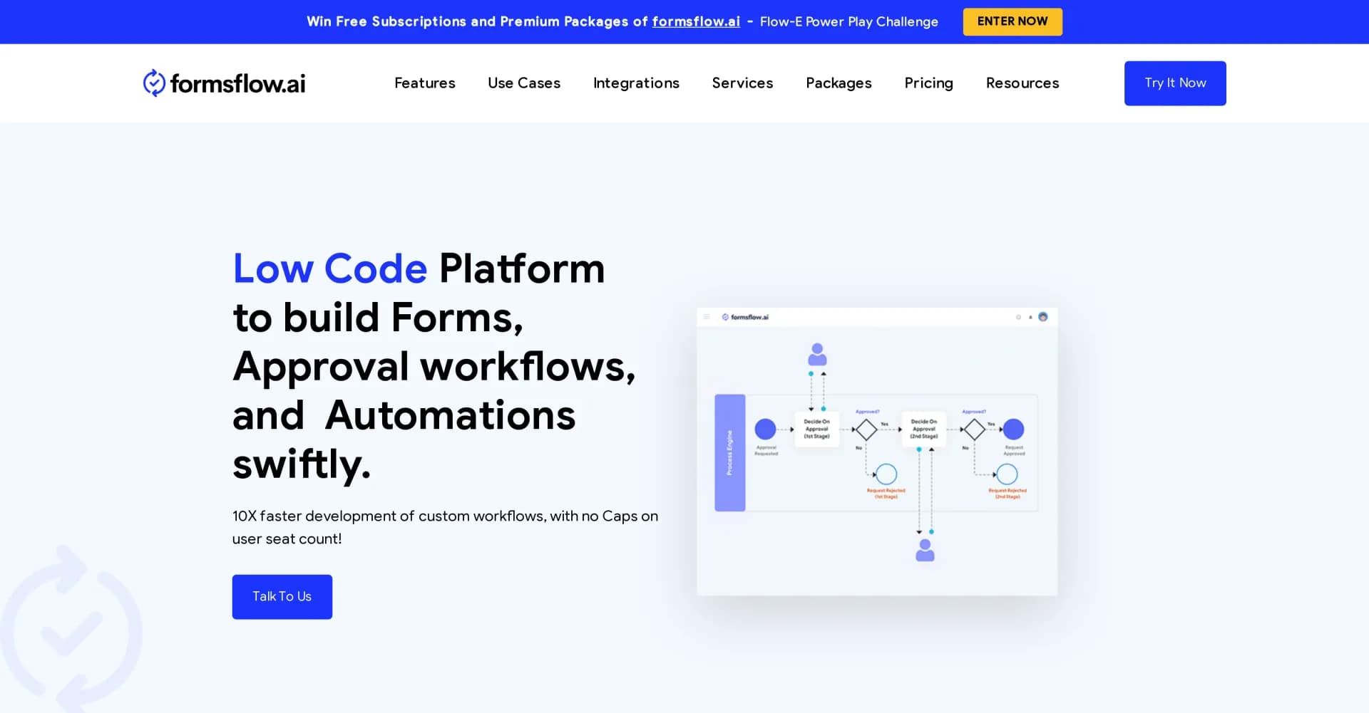 FormsFlow homepage screenshot — Build apps fast without coding