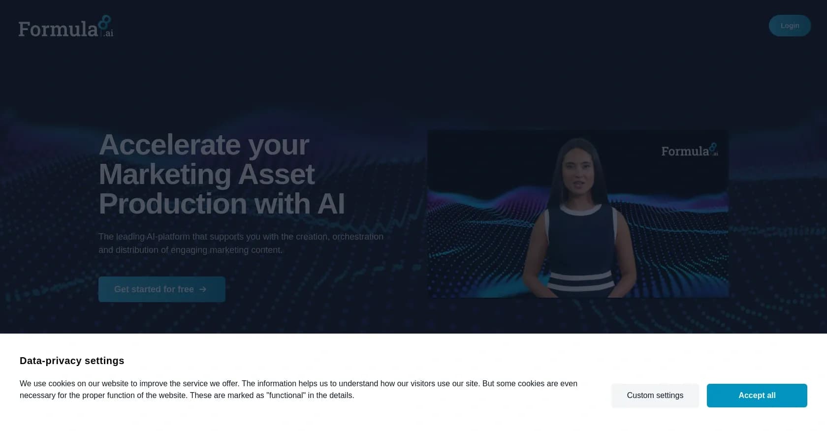 Formula8 homepage screenshot — AI-powered marketing content creation and distribution.