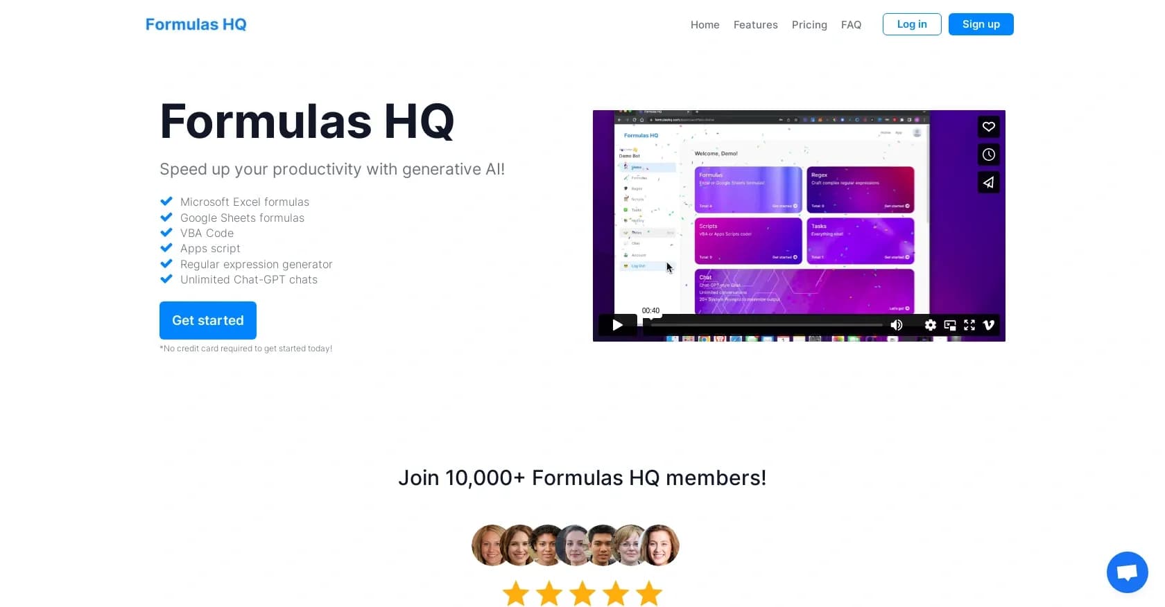 Formulas HQ homepage screenshot — Supercharge your spreadsheets with AI-powered formulas and s