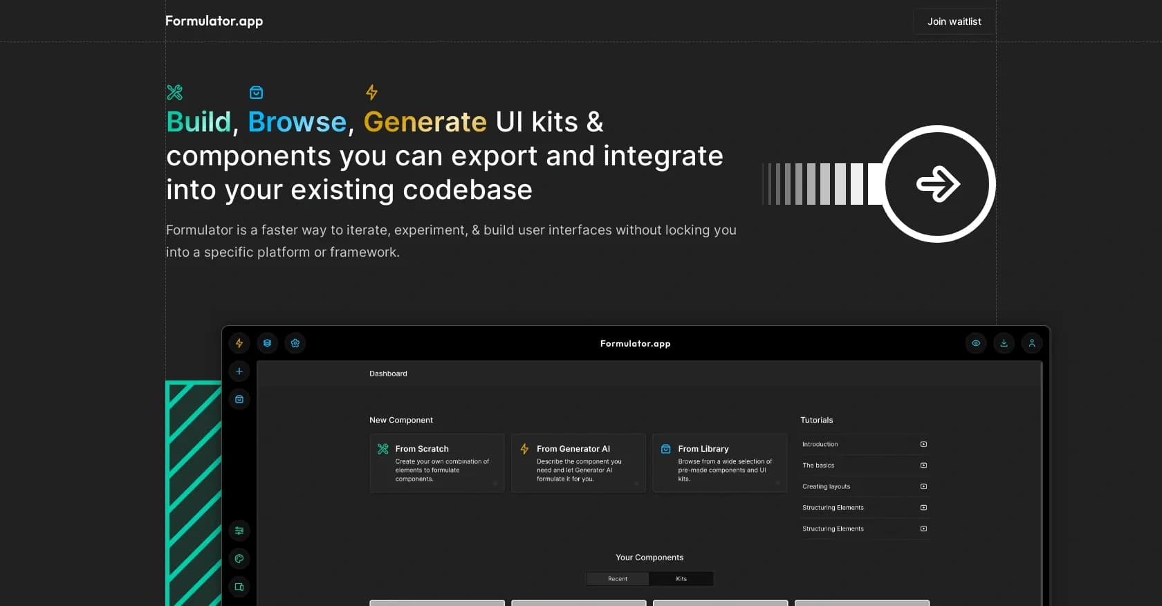 Formulator homepage screenshot — Build and generate UI components with AI-powered tools.